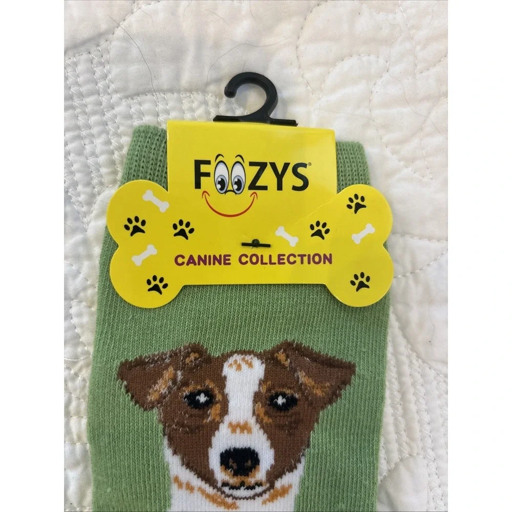 Foozy's Canine Collection Jack‎ Russell Socks Women SZ 9-11 Green PolyBlend New